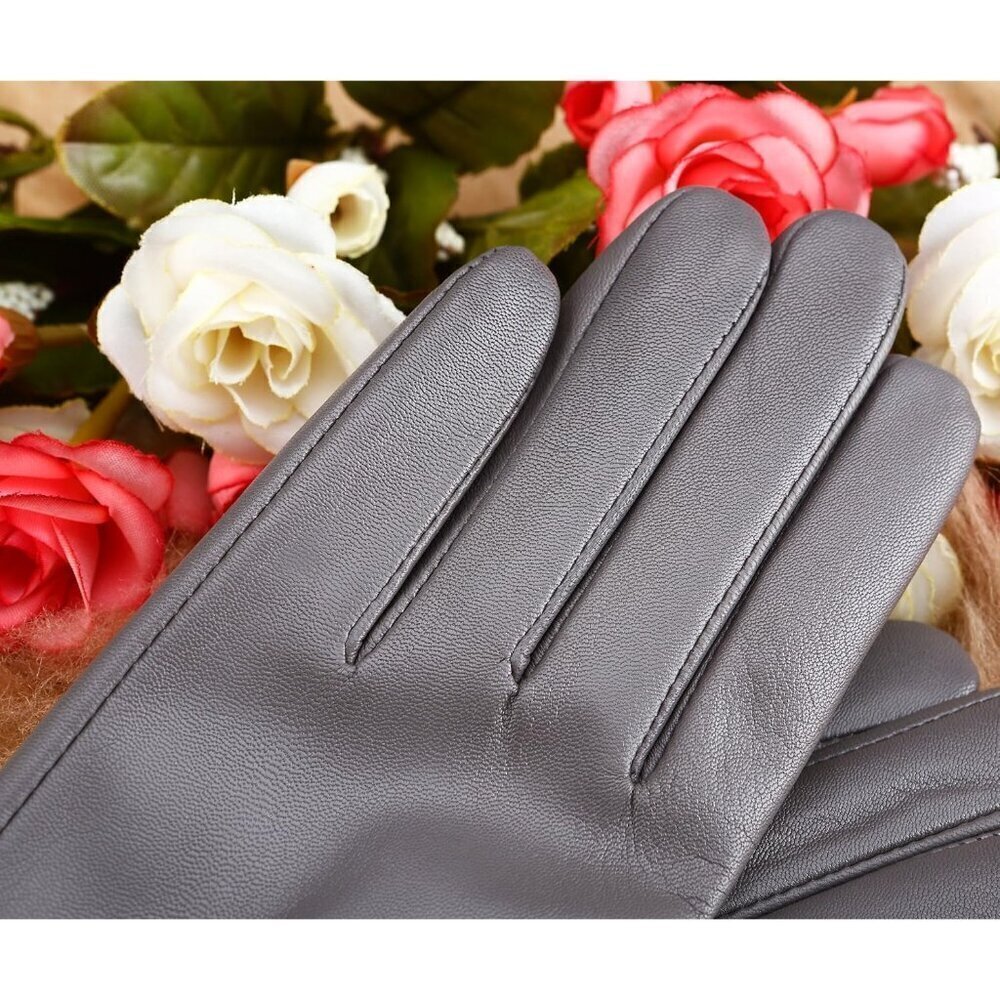 ❤️Women's  Grey Italian Leather Gloves Lambskin Winter Comfort Gloves - Picture 8 of 9